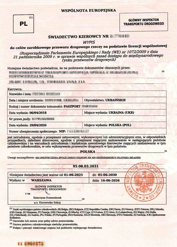 Świadectwo kierowcy